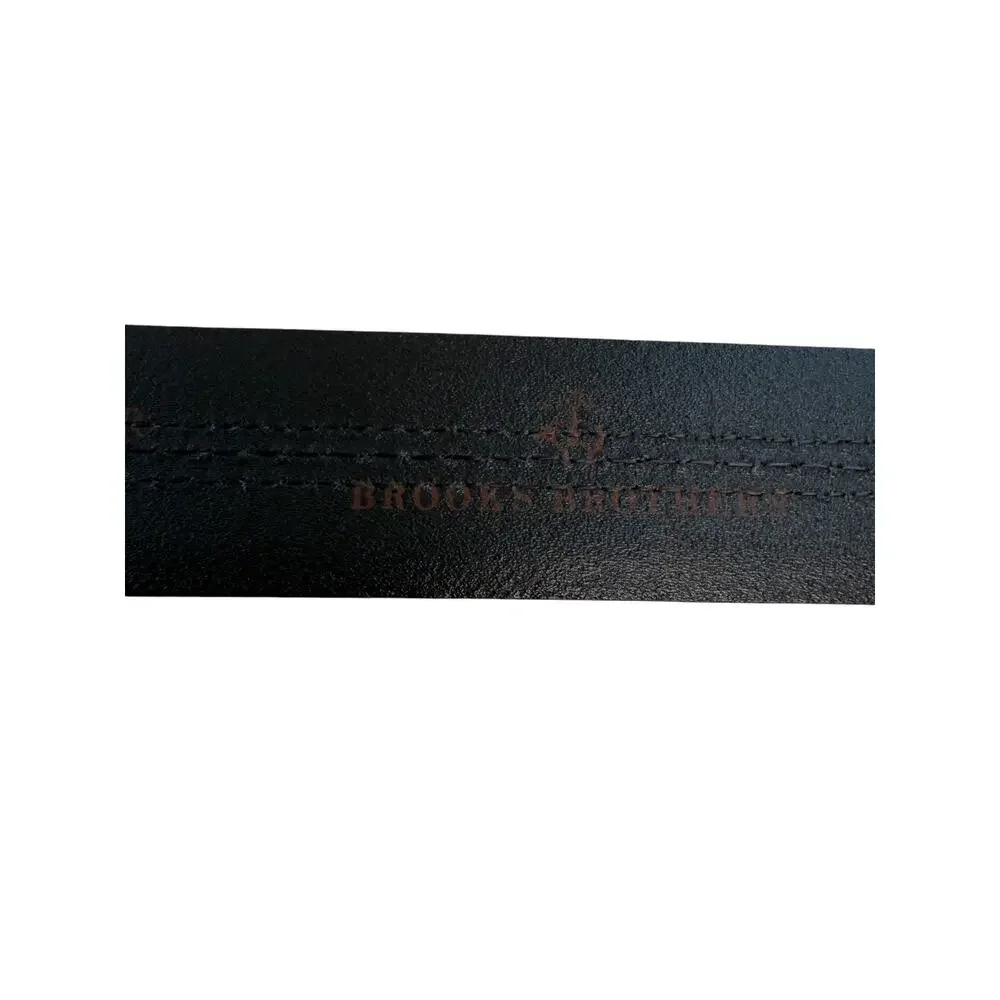 BROOKS BROTHERS Black Leather Belt Mens Silvertone Hardware Center Seam 38/95